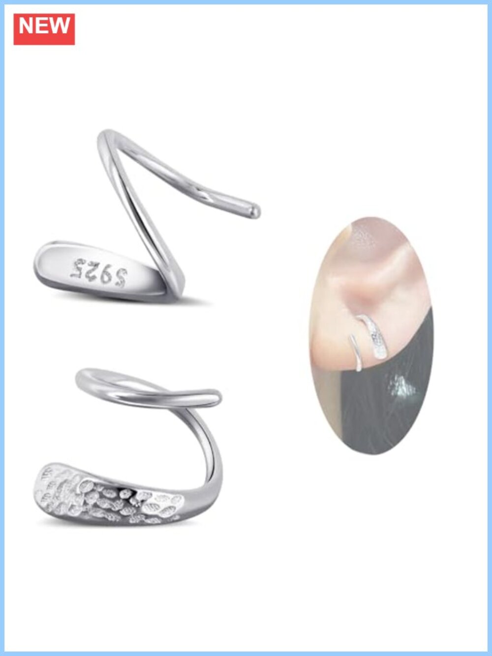S925 Sterling Silver Double Hoop Earrings Hammered Twist Spiral Hypoallergenic